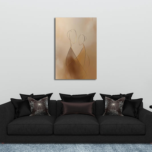 Coppia minimalista line art abbraccio moderno figure astratte quadro