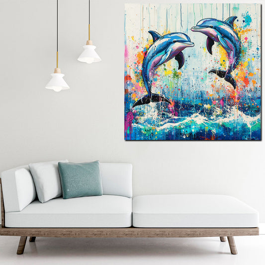 Delfini pop art colorati oceano quadro