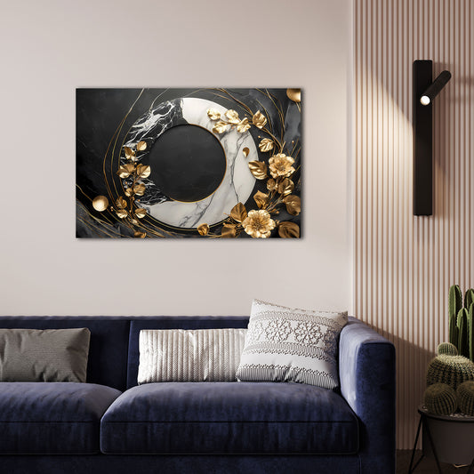 Design moderno con fiori dorati e marmo elegante quadro
