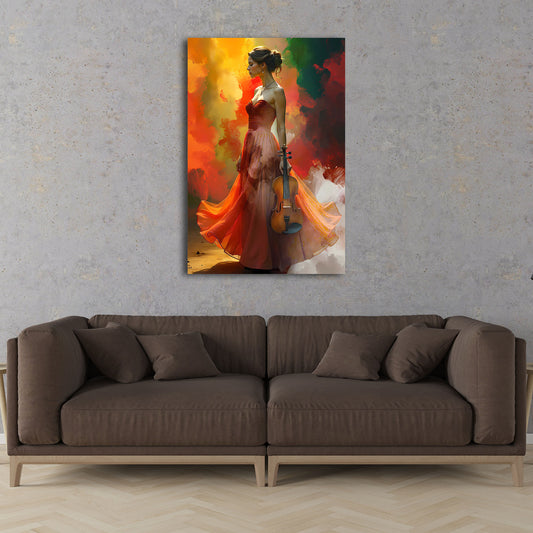 Donna elegante violino arte colorata quadro