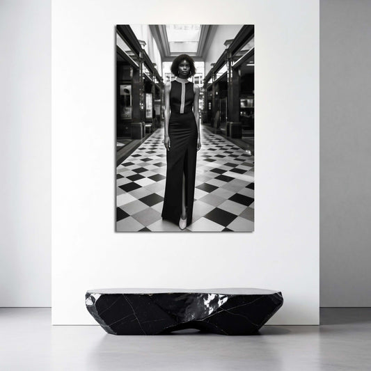 Donna moda bianco nero abito elegante galleria moderna quadro