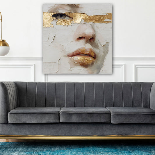 Face art oro pittura strutturata dai toni vivaci quadro