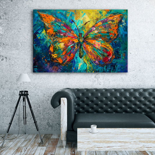 Farfalla colorata in arancio e blu in stile astratto quadro