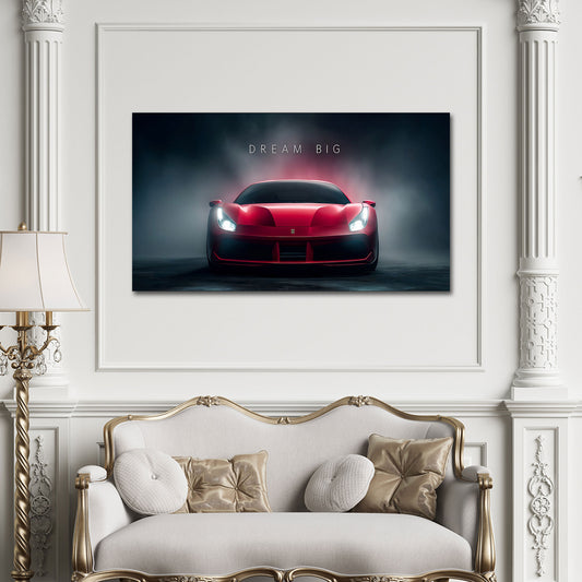 Ferrari auto sportiva rossa Dream Big motivazionale quadro