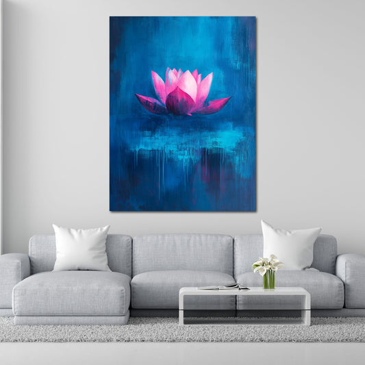 Fiore di loto rosa sfondo blu arte meditativa quadro