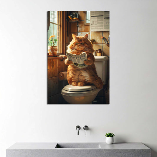 Gatto divertente bagno giornale umorismo quadro