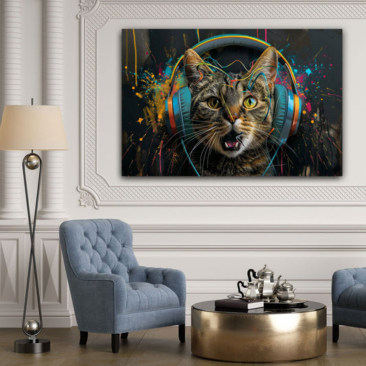 Gatto musicale graffiti urbano dai colori vivaci quadro