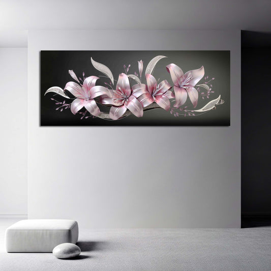 Gigli rosa fiori effetto 3D sfondo scuro elegante quadro