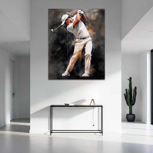 Golfista swing sport pittura astratta sfondo scuro quadro