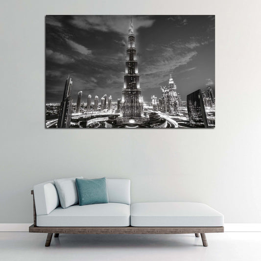 Grattacielo burj khalifa dubai notturna in bianco e nero quadro