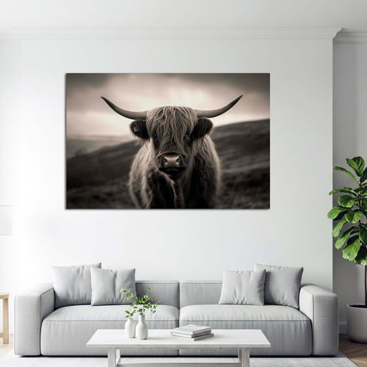 Highland mucca ritratto bianco e nero paesaggio natura quadro