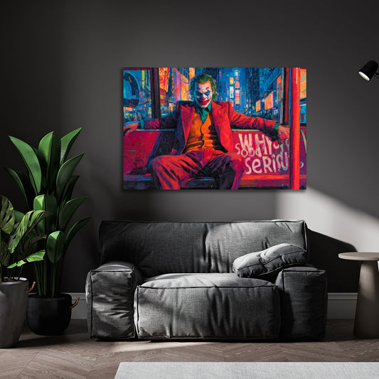 Joker con abito rosso nella vivace Pop Art quadro