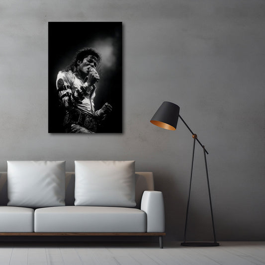 King of Pop dal vivo con fascio di luce in bianco e nero quadro
