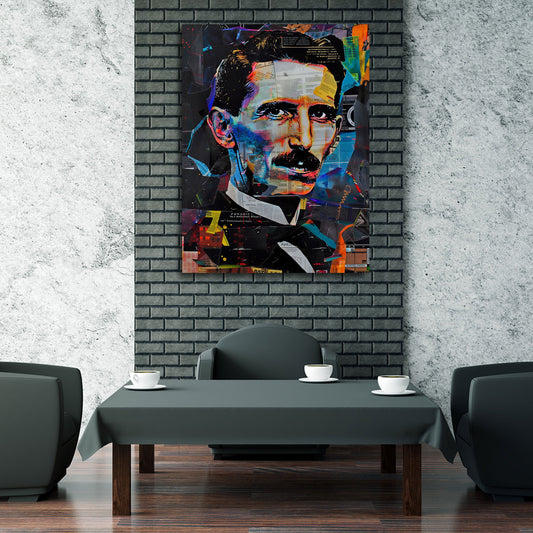 L'inventore Tesla in collage colorato in stile Pop Art quadro
