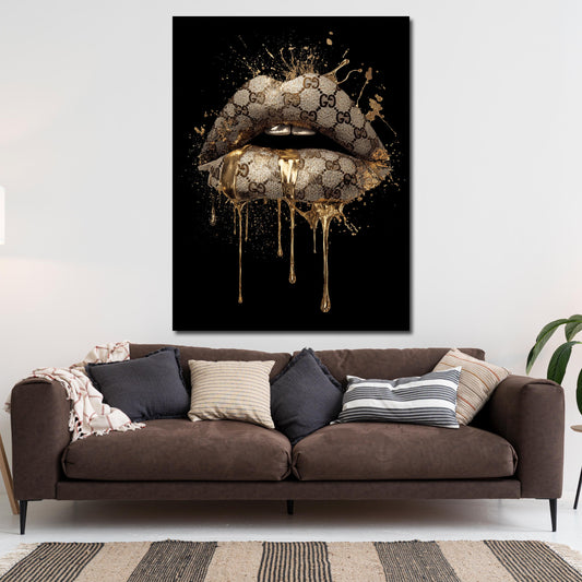 Labbra dorate lusso arte fashion quadro
