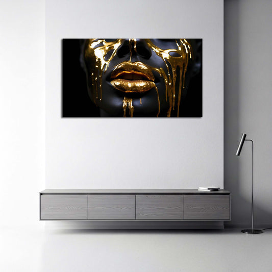 Labbra oro volto donna sfondo nero lusso quadro