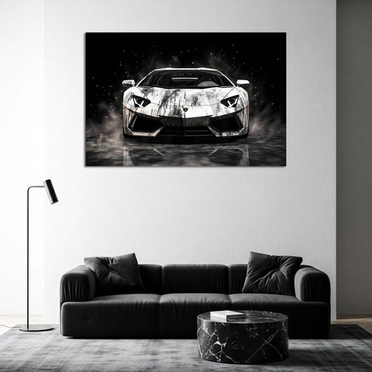 Lamborghini Aventador auto sportivo vista frontale bianco nero quadro