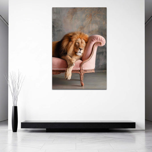 Leone addormentato su un divano un animale elegante in pace quadro