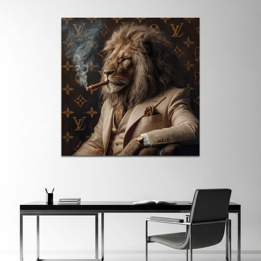 Leone con sigaro abito di lusso ritratto elegante quadro
