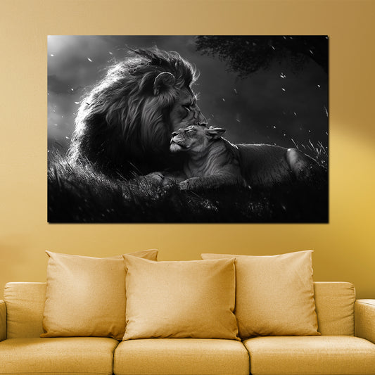 Leone e leonessa arte romantica bianco e nero quadro