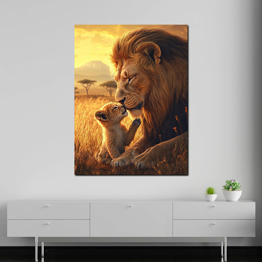 Leone e piccolo amore paterno quadro