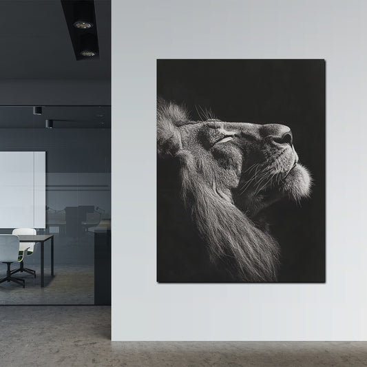 Leone profilo bianco nero forza quadro