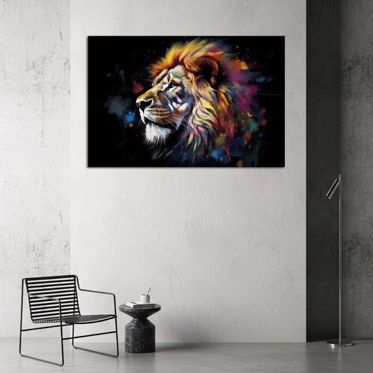 Leone ritratto Pop Art colorato sfondo nero quadro
