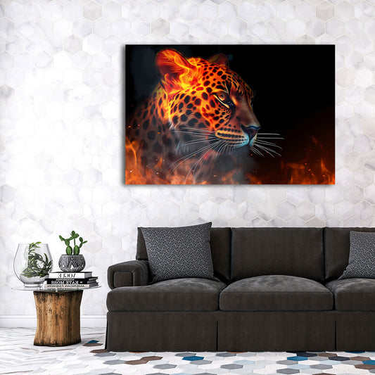 Leopardo fuoco ritratto arte animale quadro