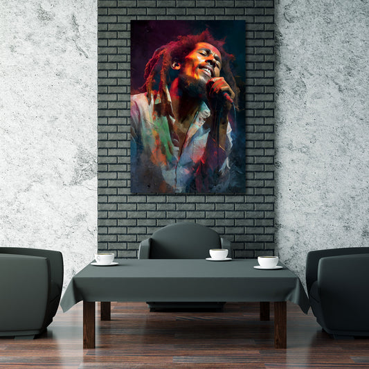 Marley cantante reggae microfono concerto ritratto musicale quadro