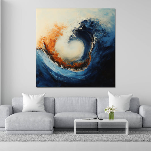 Onda astratta blu arancione energia del mare quadro