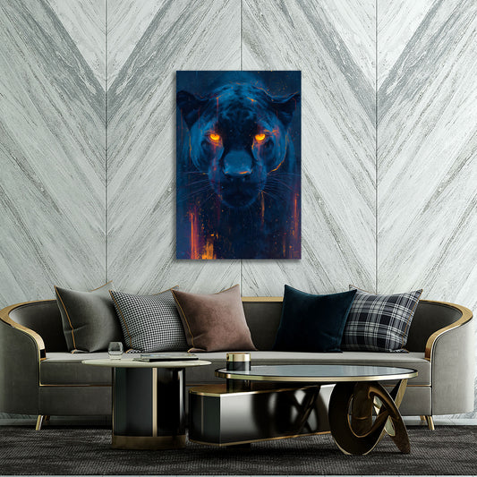 Pantera nera occhi neon ritratto animale futuristico quadro