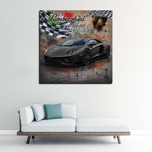 Pop Art auto sportiva nera lamborghini aventador quadro