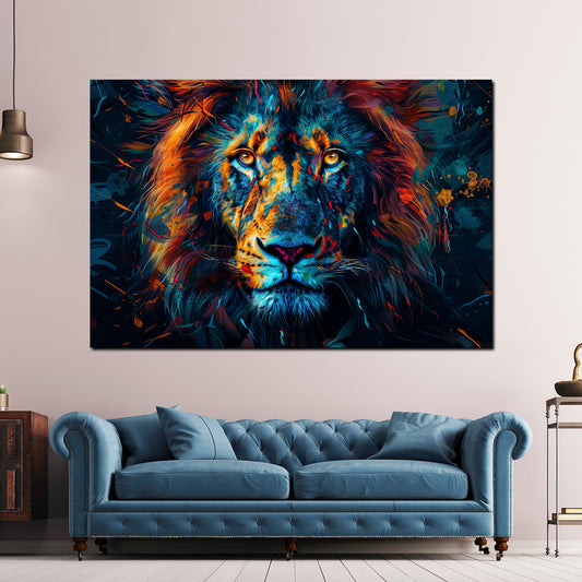 Pop Art leone colorato sguardo intenso quadro
