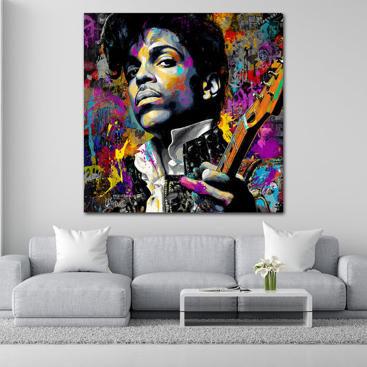 Pop Art ritratto Prince con chitarra colorata quadro