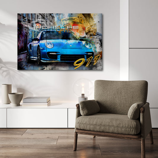 Porsche blu urbano sport design moderno quadro