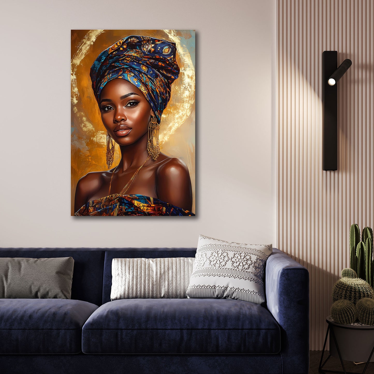 Ritratto africana elegante con turbante e gioielli quadro