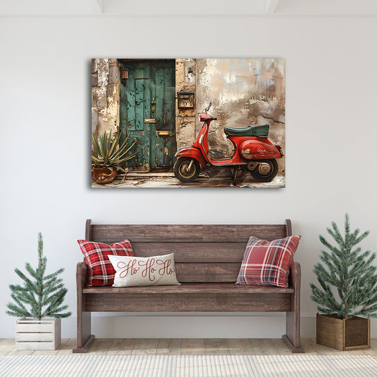 Scena italiana con Vespa rossa e porta verde quadro