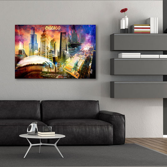 Skyline pop art colorata Chicago USA architettura quadro