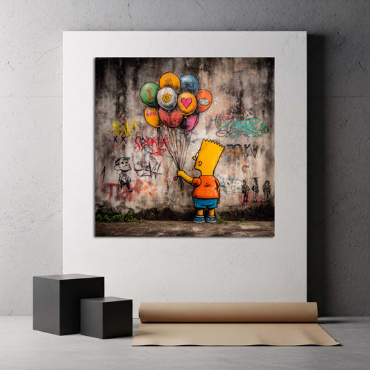 Street art bambino palloncini disegnati muro colorato quadro