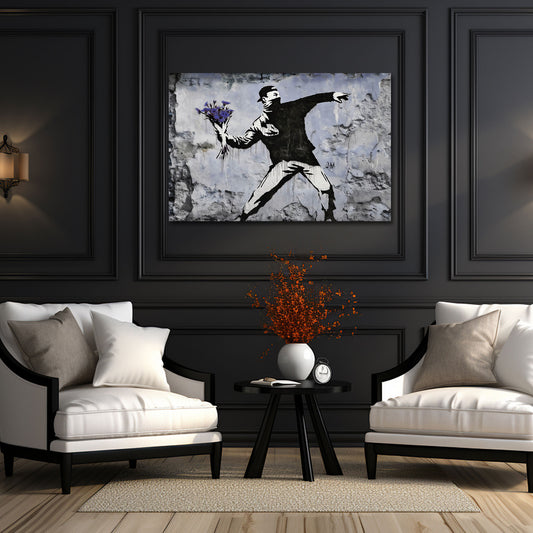 Street Art lanciatore di fiori protesta quadro
