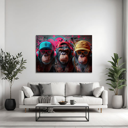 Tre scimmie cool panorama in stile contemporaneo quadro