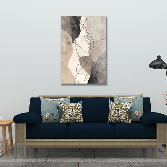 Volto astratto minimalista linee nere toni neutri quadro