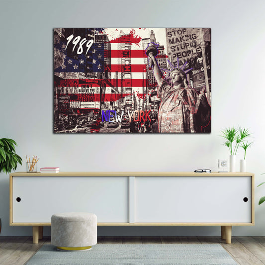 Quadro stampa su tela USA città New York Times Square Pop Art 1989 - Artedinoi