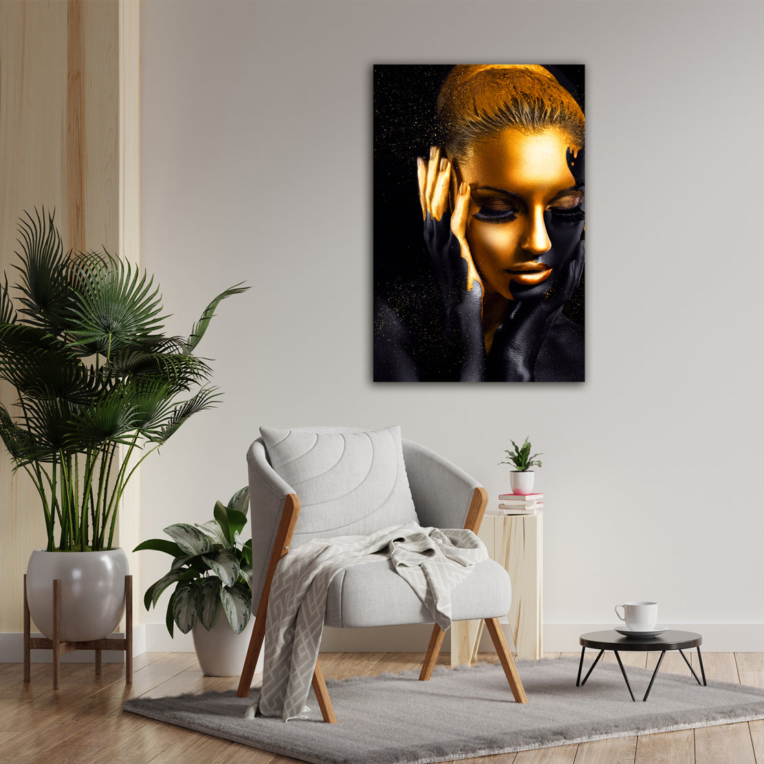 Quadro stampa su tela donna afro americana Gold Style