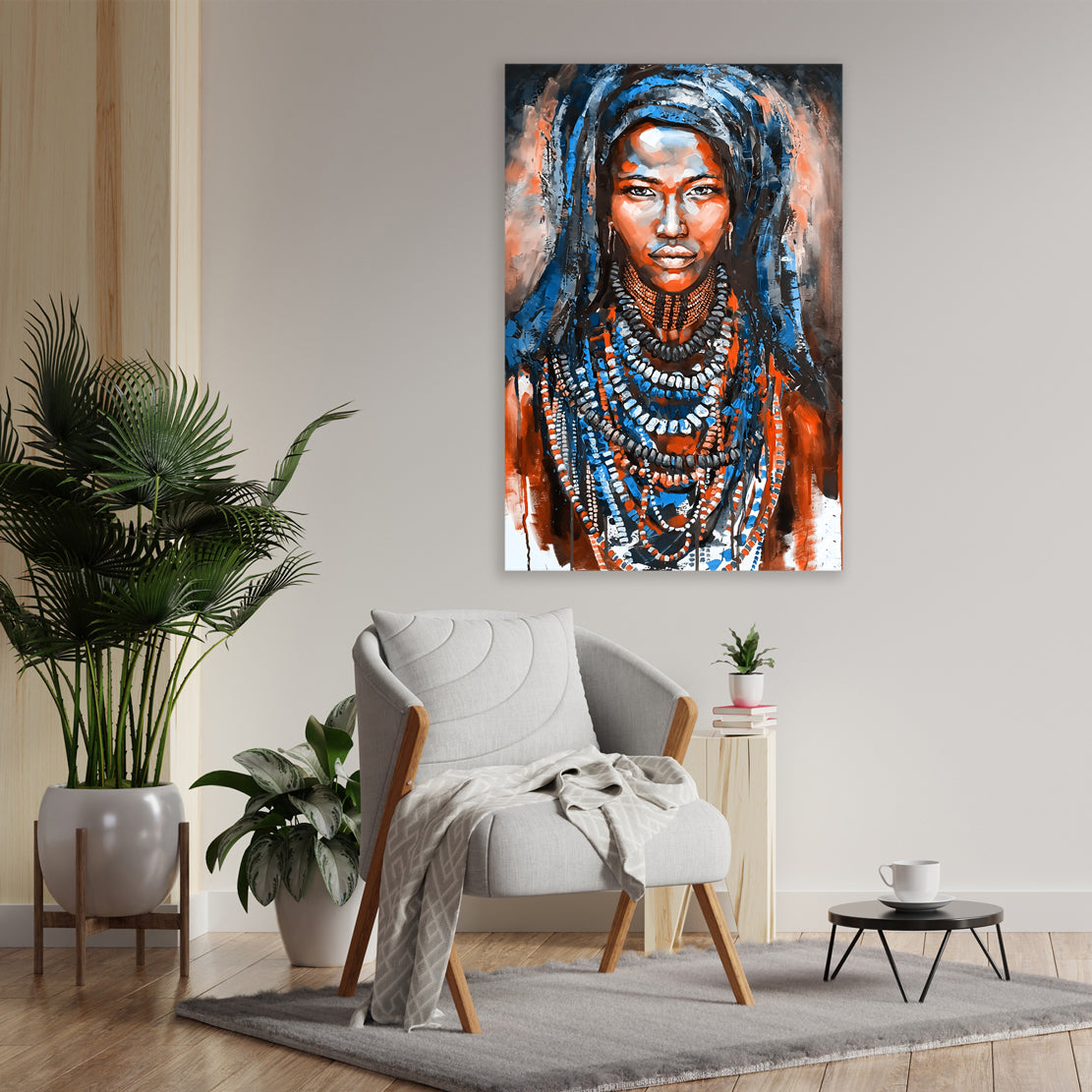 Quadro stampa su tela moderno donna africana Abstract Dreadlocks Blue Style