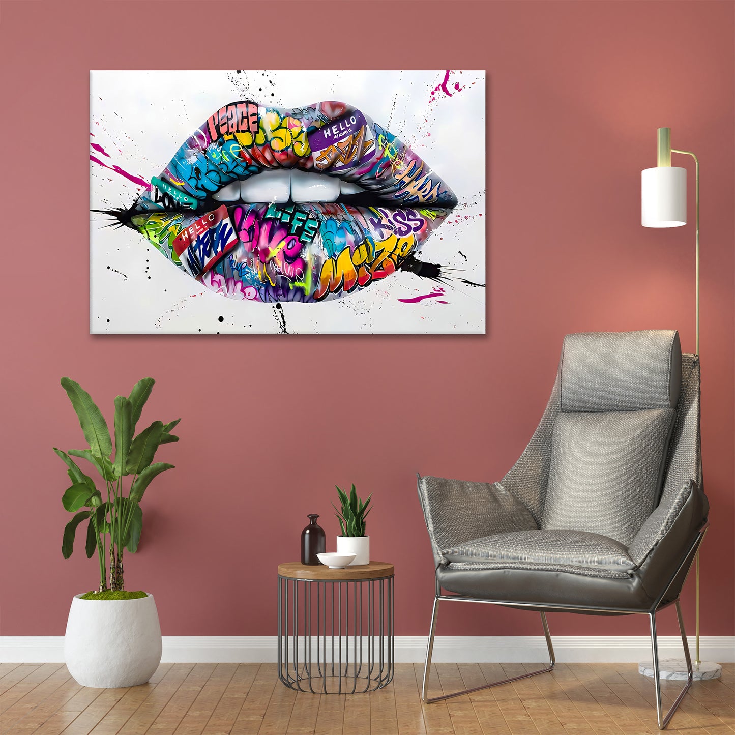 Quadro astratto stampa su tela labbra Street Art Lips, Pop Art