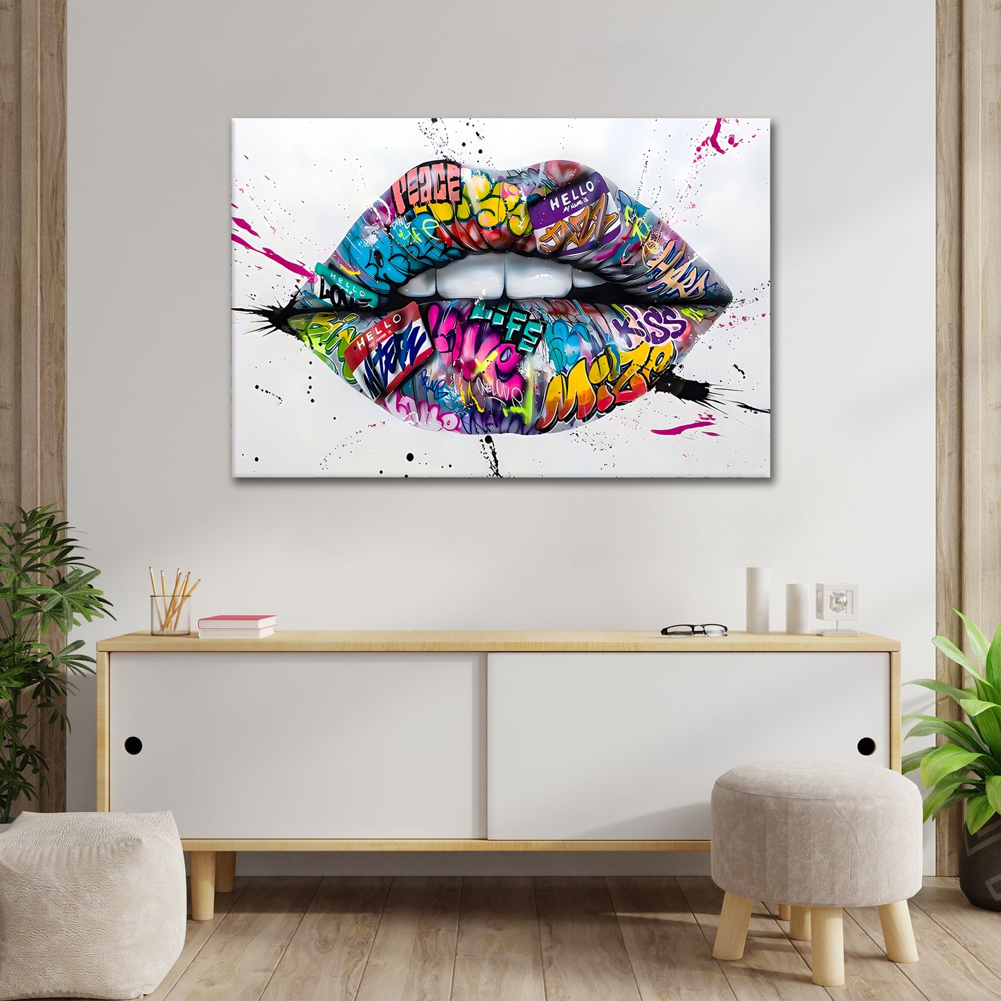 Quadro astratto stampa su tela labbra Street Art Lips, Pop Art