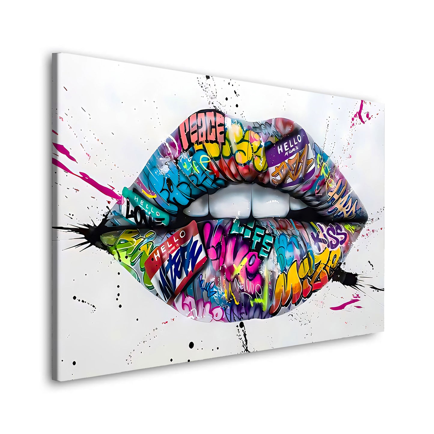 Quadro astratto stampa su tela labbra Street Art Lips, Pop Art