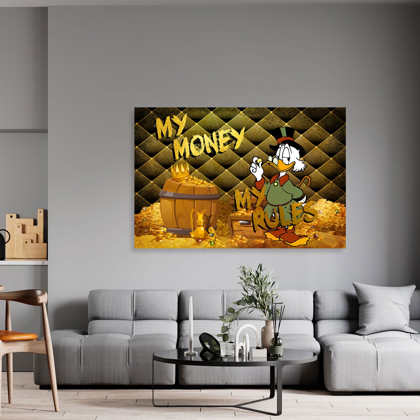 Quadro stampa su tela moderno Comic My Money My Rules Zio Paperone, Fumetti, Soldi & Successo