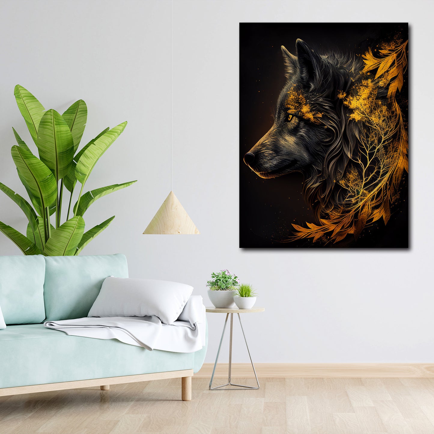 Quadro stampa su tela moderno lupo Gold Abstract